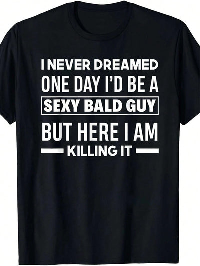 "Funny Bald Head Graphic Print T-Shirt - Short Sleeve Crew Neck Tee For Parties, Sports, & Casual Wear
